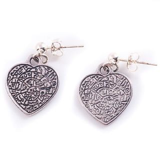 heart etched drop stud earrings by francesca rossi designs