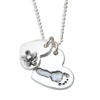 silver footprint or handprint heart necklace by green river studio