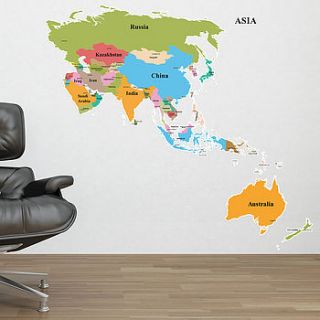 large map of asia & australia wall stickers by the binary box