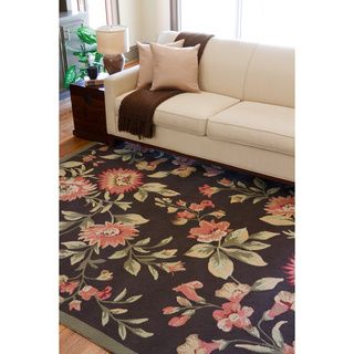 Hand hooked Bliss Chocolate Indoor/outdoor Floral Rug (5 X 8)