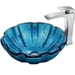 Vigo Mediterranean Seashell Scratch resistant Glass Vessel Sink And Faucet Set In Chrome