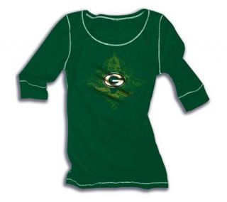 NFL Green Bay Packers Womens 3/4 Length Scoopeck T Shirt —