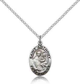 Sterling Silver St. Patron Saint Anthony of Padua Pendant Stainless Silver 18" Lite Curb Chain Velvet Gift Box Patron St. Protective Catholic Medal Relic Charm Necklace Solid New NWT Jewelry