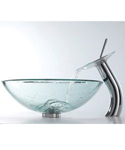 Kraus Clear Glass Vessel Sink/ Chrome Finish Waterfall Faucet