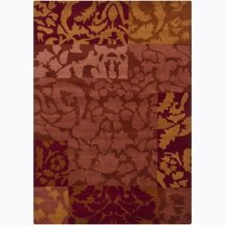 Hand tufted Mandara Gold/burgundy/brown Floral Wool Rug (7 X 10)