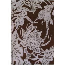 Counterfeit Studio Brown/white Floral Hand tufted New Zealand Wool Rug (79 X 106)