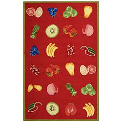 Hand hooked Fruits Red Wool Rug (89 X 119)