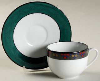 Dansk Emerald Braid Flat Demitasse Cup & Saucer Set, Fine China Dinnerware   Qui
