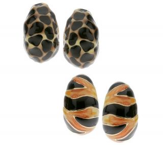 Kenneth Jay Lanes Set of 2 Animal Print Pierced or Clip Hoop Earrings —