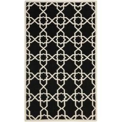 Moroccan Dhurrie Geometric Black/ivory Wool Rug (4 X 6)