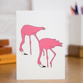 pink flamingo pair blank greetings card by rosie and the boys