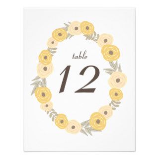 Sweet Floral Table Number   Yellow Personalized Announcements