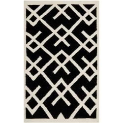 Handwoven Moroccan Dhurrie Black/ivory Wool Rug (3 X 5)