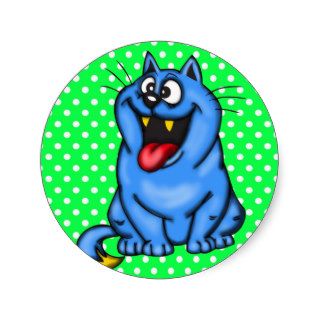 Laughing Blue Cartoon Cat Round Stickers