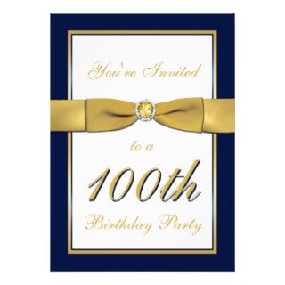 Navy, Gold, and White 100th Birthday Invitation