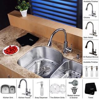 Kraus Kitchen Combo Set Stainless 32 inch Steel Undermount Sink with Faucet Kraus Sink & Faucet Sets