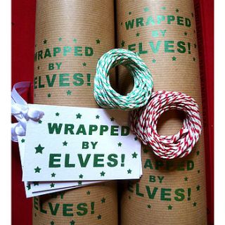 'elves' hand printed gift wrap set by indigoelephant