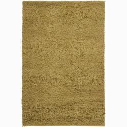 Handwoven Gold Mandara New Zealand Wool Shag Rug (79 X 106)