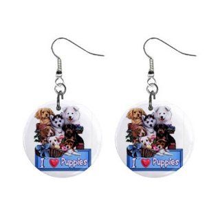 I Love Pups Dog Dangle Earrings Jewelry 1 Inch Metal Buttons 13248049 Jewelry
