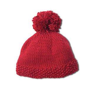 hand knitted pom pom beanie hat by frankie & ava