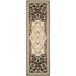 Hand hooked Aubusson Black Wool Rug (26 X 10)