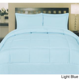 Bed Bath N More Plush Solid Color Box Stitch Down Alternative Comforter Blue Size Twin