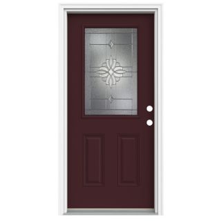 ReliaBilt Half Lite Decorative Currant Inswing Fiberglass Entry Door (Common 80 in x 32 in; Actual 81.75 in x 33 in)