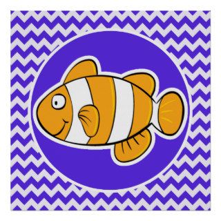Clown Fish on Blue Violet Chevron Posters