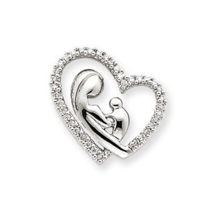 Jewelryweb 14k White Gold Mother and Baby Diamond Heart Pendant