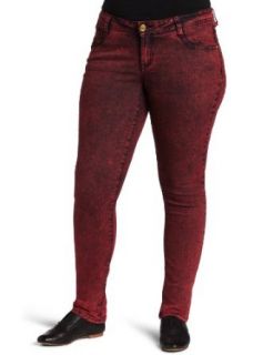 Southpole Juniors Plus Size Stone Washed Color Skinny Jeans with Rhinestone Accent Back Pocket Details, Red Jagger, 16