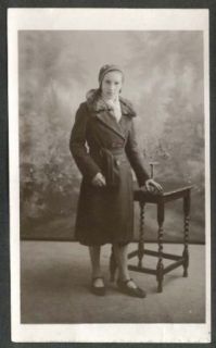 12 year old girl in fur collared peacoat undivided back RPPC 1930s Entertainment Collectibles