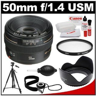 Canon EF 50mm f/1.4 USM Lens with Hoya UV Filter + Hood + Tripod + Accessory Kit for EOS 60D, 7D, 5D Mark II III, Rebel T3, T3i, T4i Digital SLR Cameras  Camera Lenses  Camera & Photo