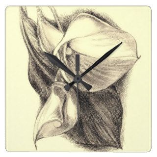 Calla Lilies Drawing Square Wall Clock