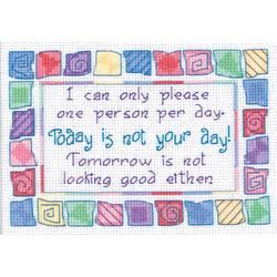Jiffy Today Is Not Your Day Mini Counted Cross Stitch Kit 7"X5" Dimensions Cross Stitch Kits