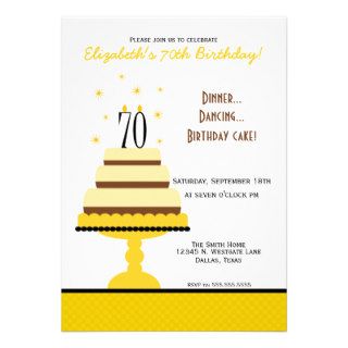 Yellow 70th Birthday Cake Party Invitation