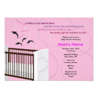 Orca Mobile Girl Crib Flat Baby Shower Invitation