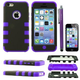 Areser(TM) Hard Impact Resistance Case Rubberized Silicone Cover Hybrid Case for iPhone 5C + Free Stylus Pen + Screen Protector (Purple) Cell Phones & Accessories