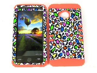 For Htc One Multicolor Leopard Heavy Duty Case + Orange Rubber Skin Accessories Cell Phones & Accessories