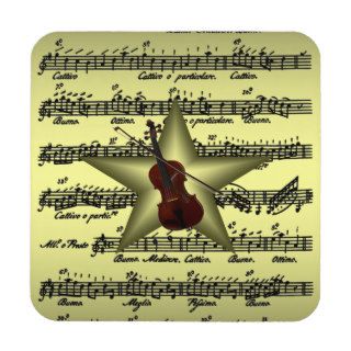 Violin On Star with Sheet Music Background Beverage Coaster