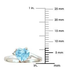10k Gold March Birthstone Sky Blue Topaz and Diamond Heart Ring Gemstone Rings