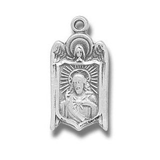 Sterling Silver Religius Medal Angel Shield Scapular with 18" Stainless Steel Chain Gift Boxed Chain Necklaces Jewelry