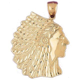 14K Yellow Gold Indian Head Pendants Jewelry