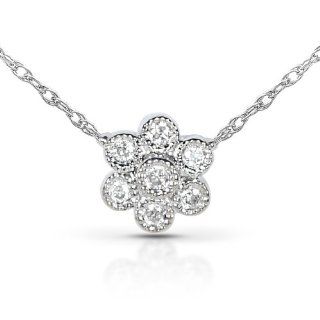 Mini Diamond Flower Pendant in 14K White Gold with Chain Diamond Me Jewelry