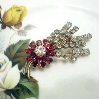 vintage ruby and diamante vintage brooch by once upon a tea cup