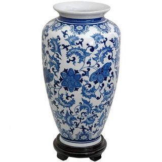 Oriental Furniture 14" Floral Blue and White Porcelain Tung Chi Vase