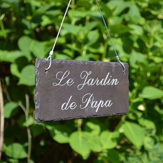 engraved slate garden sign in french by winning works