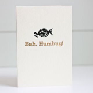 'bah humbug' letterpress christmas card by prickle press