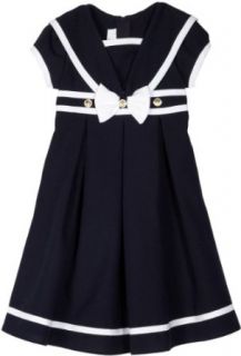 Bonnie Jean Girls 2 6X Nautical Flare Dress with Ribbon Trim, Navy, 6x Clothing