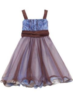 Rare Editions Girls 7 16 2 Tone Mesh Dress, Blue/Brown, 8 Clothing