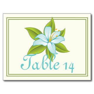 Stargazer lily blue wedding table number postcard